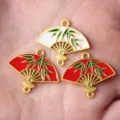 Emaille Fächer Anhänger Verbinder aus Legierung im Detail, ideal für DIY Schmuck und Halsketten. - Zufällige Mischung