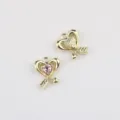 Gold alloy heart arrow charms DIY jewelry pendants, sparkling pink zircon crystal. - Gold / Pink