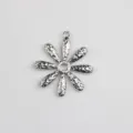 Silver metal daisy pendant detail view, hammered petal texture for DIY jewelry making accessories. - L / White K/Silver