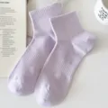 Atmungsaktive Mesh-Kurzsocken für Damen, hellila einfarbige Baumwoll-Sportsocken für den Alltag. - Einheitsgröße / Hellviolett