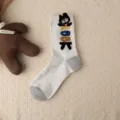 Calzini grigi con gatto floccato, simpatici calzini medi da donna, stile casual e comodo. - Taglia unica / Gatto Lettera Beige Grigio