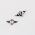 Detailansicht aus Legierung Teufel Flügel Herz Anhänger mit rosa Zirkon für DIY Schmuck. - Gewehrschwarz Basis Rosa Stein