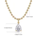 Goldene Perlenkette Halskette mit birnenschliff Moissanit Solitäranhängerschmuck für Damen - Perlenkette Birnenschliff Solitär Stil (N14901) / S925 Silber (40+5cm)