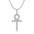 Collar con Colgante de Cruz Ankh de Plata Moissanite y Cadena Tennis Hip Hop - Colgante de Cruz Ankh (P15375)