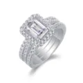 S925 zilveren smaragd moissaniet ring set, stijlvolle meerrijige band voor de verloving. - US 5 / Octagon Stapelbare Stijl (R13775) / Zilver