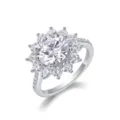 Close-up detail view of sterling silver moissanite halo ring with sparkling paved stones. - US 7 / HK 15 / Round Moissanite Ring (3 ct)