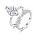 S925 zilveren markies moissaniet ring set, dubbele stapelbare ring met schitterende accentstenen. - US 5 / Marquise Stapelbare Stijl (R15331) / Zilver