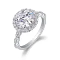 Exquisite halo moissanite ring detail, sparkling round stone with micro-paved silver band. - US 7 / HK 15 / R15322 Round Moissanite Ring