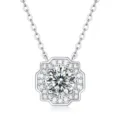 Detailed view of S925 silver lab-grown diamond sunflower pendant necklace sparkling brilliantly. - P11355 - 1 Carat Lab-Grown Diamond Necklace / Silver