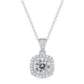 Squisita collana con ciondolo in argento s925 quadrato halo diamante lab vista dettagli - P10875-Collana in moissanite da 1 carato / Argento
