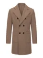 Classic camel double-breasted wool coat for men with notched lapels and large pockets - S / Tops / Thickened / Coffee Brown