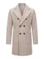 Classic beige men's double-breasted wool overcoat with notch lapels and black buttons - S / Tops / Thickened / Apricot
