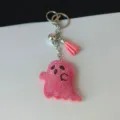 Rosa glitzernder Geist Schlüsselanhänger mit Quaste und Glocke für Halloween-Geschenk - Rosa Quaste Stil
