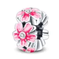 Rosa Emaille Kirschblüten-Charm-Anhänger in Silber-Finish für DIY-Bettelarmbänder - Kirschblüten Serie Sicherheitsperle (PAC389)