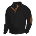 Pull en maille noir pour homme avec texture jacquard et col henley - S / Hauts / Noir