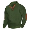 Pull en tricot vert pour homme avec un motif texturé et des coudières marron vintage - Vert Militaire