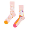 Cute pink mismatched crew socks with cartoon unicorn and rainbow jacquard patterns - One Size / Pink Unicorn