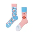 Cute mismatched animal jacquard crew socks with cartoon flying pig and cloud patterns - One Size / Flying Pigs