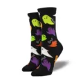 Halloween crew socks featuring colorful ghost jacquard and Boo text on black base - One Size / Cute Ghost