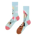 Playful dog and cat parachute print on blue asymmetric mid-tube cotton socks for unisex - One Size / Animal Parachute