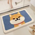 Zachte Shiba Inu absorberende badmat met antislip, blauw en wit voor de badkamer - Akita