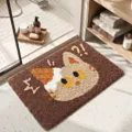 Absorberende badmat met cartoon kat, antislip pluche tapijt in bruin voor de badkamer - Ijsje Katje