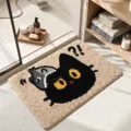 Dikke waterabsorberende badkamer mat met schattig zwart en grijs kattenontwerp - Brullende Zwarte Kat