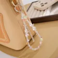 Elegant pink pearl and iridescent crystal butterfly beaded charm strap for phone or bags. - Rhinestone Tassel Pearl Pendant (K5020) / Pink