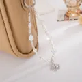 Elegant white pearl and crystal butterfly beaded wrist strap charm for phone and keys - White (K5111)