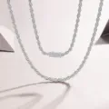 Collier chaîne corde hip-hop en argent sterling 925 avec fermoir pavé, élégant bijou tendance - Chaîne Cordon en Argent Sterling (Fermoir Bouton)