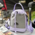 Purple grid drawstring crossbody bag outdoor hiking shoulder bag portable travel casual daypack - Gray