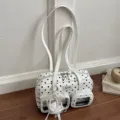 Sac a epaule blanc a pois noirs pour femme, grand sac cabas elegant et decontracte pour bureau - Avec Charme / Blanc