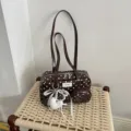 Sac à épaule marron à pois grande capacité sac cabas fourre-tout décontracté pour femmes - Avec Charme / Brun Café