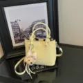 Bolso cubo de cuero amarillo estilo coreano mujer moda tendencia bandolera bolso lindo - Con Colgante / Amarillo