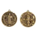 Vintage Saint Benedict medal pendant alloy round cross religious necklace charm jewelry gift - 46*42mm / Antique Bronze