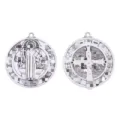 St Benedict medal pendant alloy religious necklace charm double sided vintage cross jewelry - 46*42mm / Antique Silver