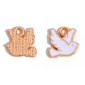 Ciondoli colomba in lega dorata smaltata per la creazione di gioielli artigianali - Ciondolo Colomba della Pace (A9-224) / 10x10mm / Bianco