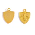 Gold alloy shield pendant charm with fleur-de-lis motif for DIY jewelry making necklaces. - Shield Badge Pendant / 22x16mm / Imitation Gold