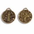 Ciondolo medaglia religiosa in lega vintage doppia faccia in rilievo per creazione gioielli - 25*21mm / Bronzo Antico