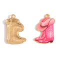 Goldener und rosa Emaillierter Cowboy Stiefel Hut Anhänger für DIY Schmuck Zubehör Basteln. - Kleine Größe (24*15mm) / Farbe 4 (A9-121)