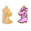 Western Cowboy Stiefel Anhänger rosa Kuhmuster Emaille Legierung DIY Schmuck Zubehör - Farbe 11 (A9-122)