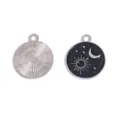Zon en maan legering hanger DIY sieraden accessoire, zwarte emaille zonnestraal stijl bedel. - Zon Maan Sterren (A10-009) / 1 Stuks/Pak (20*17mm) / Witgoud