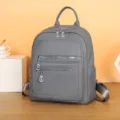 Grey leather backpack for women, stylish casual daypack with multi pockets for daily use. - Gray