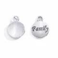 Silver tone metal round family charm pendant for DIY jewelry making, bracelet necklace. - Family Style / 15x12mm / Antique Silver