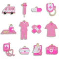 Cute pink medical enamel charms set, alloy DIY nurse themed pendants for necklaces and keychains. - Medical Series Set (1 of Each 12 Styles) / 12 Pieces/Set (80*60mm) / Pink