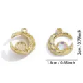 Gold crescent moon DIY alloy pendant charm with iridescent center stone and rhinestones. - Moon Style (A8-342) / 1 Piece (20*16mm) / Light gold