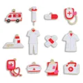 Medical theme enamel charms alloy DIY jewelry pendant accessories for necklace keychain crafts. - Medical Series Set (1 of Each 12 Styles) / 12 Pieces/Set (80*60mm) / Red