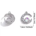 Silver alloy moon pendant DIY jewelry charm with synthetic gemstone and clear rhinestones. - Moon Style (A8-342) / 1 Piece (20*16mm) / Silver