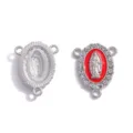 Colgante figura religiosa de 3 agujeros en aleación accesorio joyería DIY, esmalte rojo estrás. - A8-408 / 21x16mm / Blanco K & Rojo