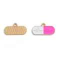 Medizinische Krankenschwester Kapsel Emaillierte Legierung Anhänger DIY Schmuck Zubehör - EKG Pille Stil (A8-347) / 1 Stück (12*23mm) / Rosa
